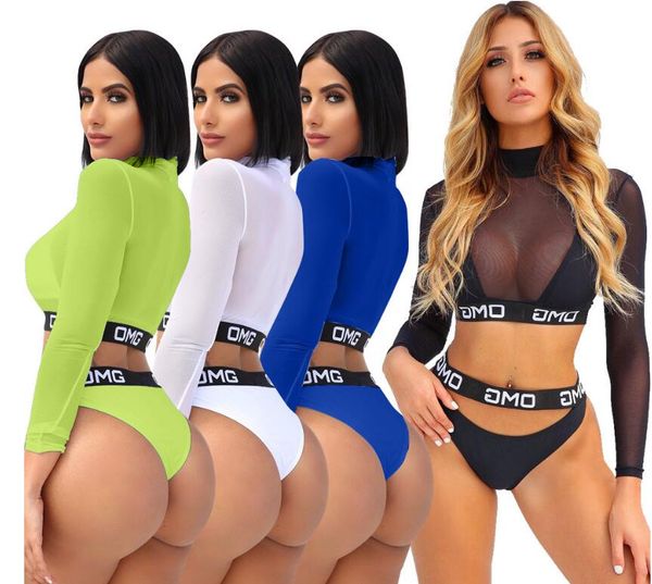 

3pcs/sets letter mesh vest women bikini set swimwear bathing beachwear swimsuit swimming costumes, White;black