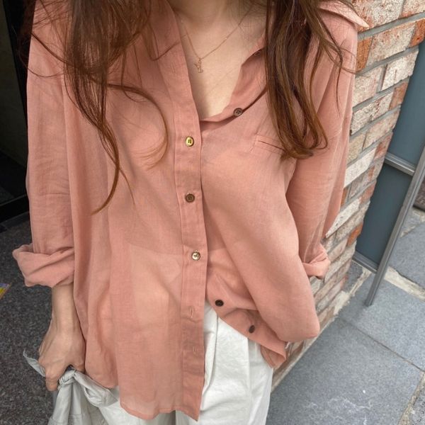 

korean chic simple soft and comfortable fabric sunscreen long sleeve shirt light shirt for women, White