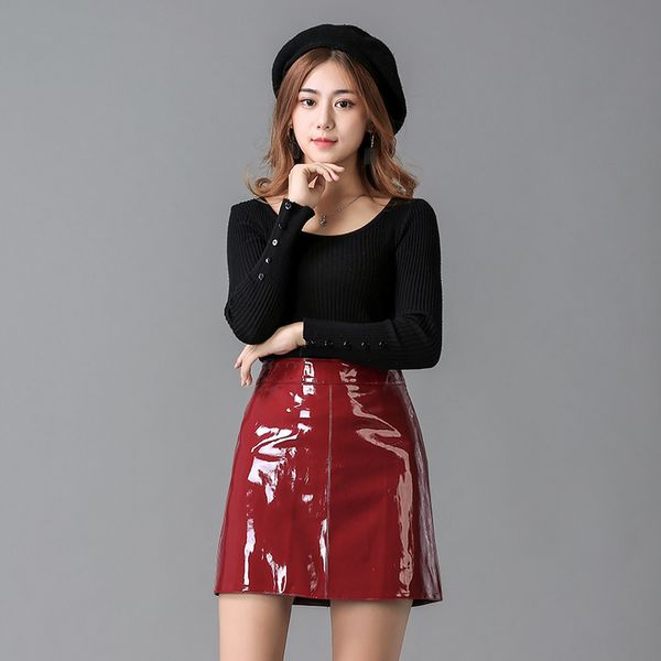 

women pu solid harajuku casual skirt a line spring high waist leather mini skirt elegant office wear skirts a line, Black