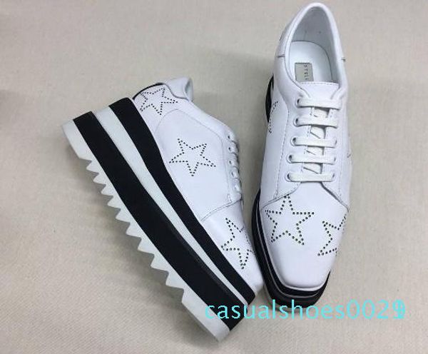 

1new stella mccartney womens calfskin genuine leather platform casual shoes cut-outs star oxfords stripes wedge elyse lace-up sneaker c21, Black