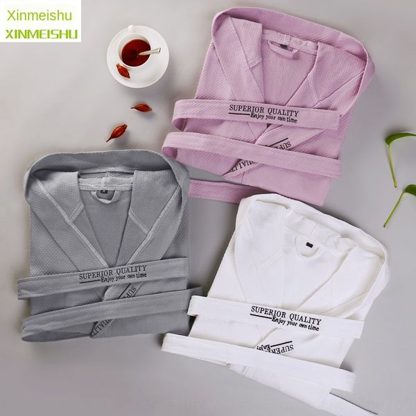 

mghke l pure cotton men's women's thin pure cotton nightgown bathrobe pajamas and bathrobes waffle spring and summer couple water