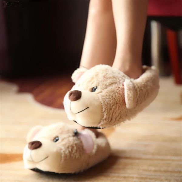 

stone village autumn and winter new cartoon bow dog cotton slippers home indoor couple parent-child women slippers shoes, Black