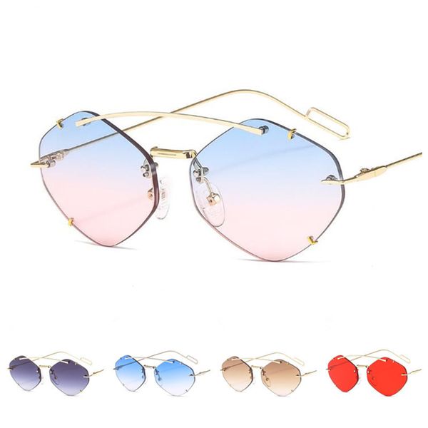 

fashion women & men rimless sunglasses irregular sun glasses goggles anti-uv spectacles small frame eyeglasses ornamenta a++ 7 colors, White;black