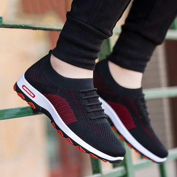

men sneakers 2020 mesh casual shoes lace-up men shoes lightweight vulcanize walking sneakers zapatillas hombre, Black