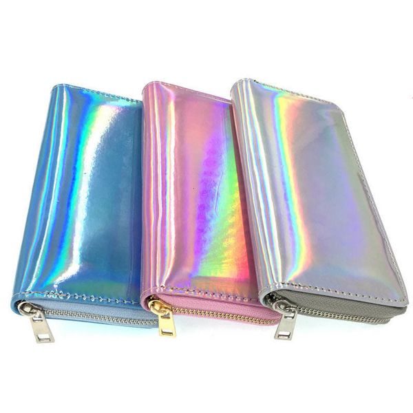 

laser women long wallet 2019 holographic leather laser wallets female coin girl purses card pocket dropshipping, Red;black