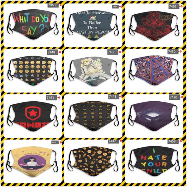 

2020 new protective masks boy fashion style famous designer cartoon alphabet love pattern printed face dust men and women masks with filter, Black