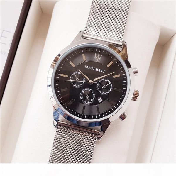 

s famous racing maserati watch 44mm steel mesh watches men 's luxury sports watch quartz clock luxury mens watches montre homme f, Slivery;brown