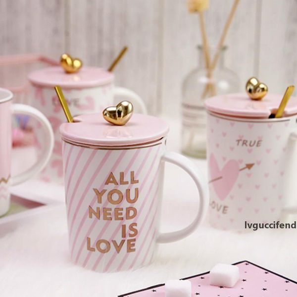 

cute coffee mug with cover office pink spoon ceramics creative coffee mug for couple personalized taza couple mugs xx60cm t200506