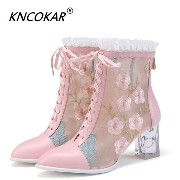 

2020 spring and summer fashion lace sweet sandals cute mesh sandals thick with high heel baotou sweet z0056, Black