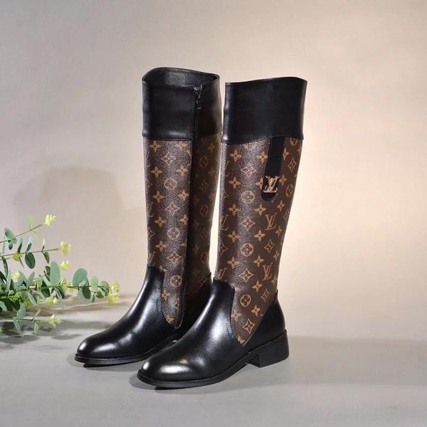 

2020 luxury printed stripes thigh-high boots womens leather zip knee boots,personality wild casual knee boots size 35-42 0038, Black