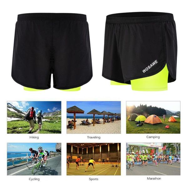 

men's breathable sports shorts with liner quick dry running short pants cycling sportswear, Black;blue