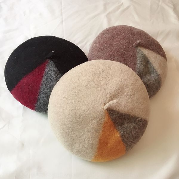 

ins color matching wool beret woolen woolen beret season hat ladies student warm painter hat, Blue;gray