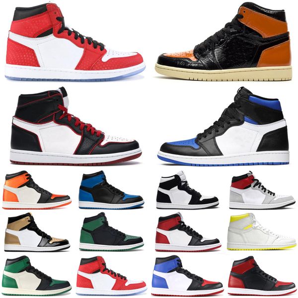 

wholesale 1 1s men women basketball shoes mens trainers obsidian black toe bloodline game royal spiderman sports sneakers size 36-45