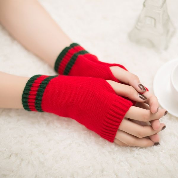 

new striped wool warm candy fluorescent half finger computer gloves candy color warm gloves, Blue;gray