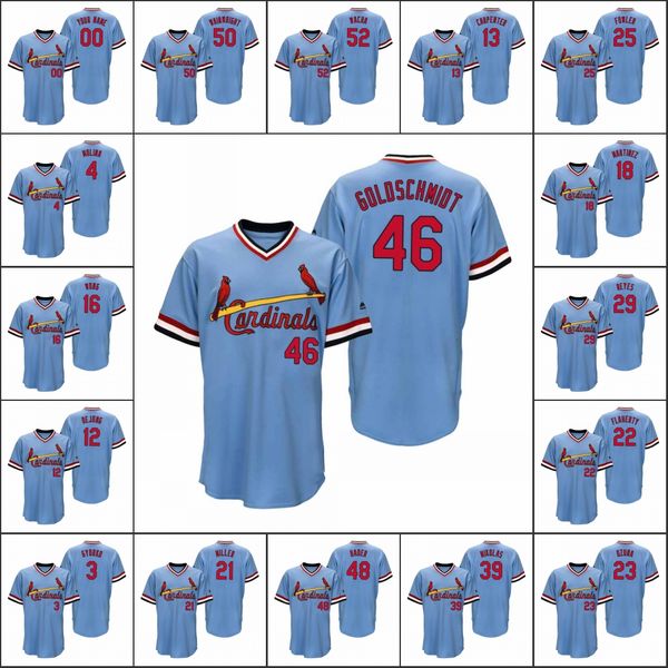 

st. louis cardinals men #4 yadier molina 46 paul goldschmidt 22 jack flaherty wainwright women youth throwback custom jersey, Black