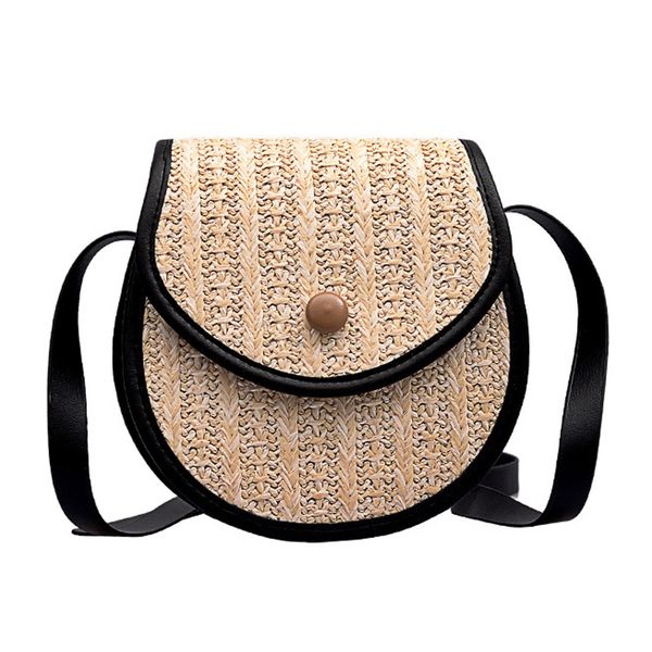 

ladies summer beach bag woven saddle bag small handbag female shoulder messenger black