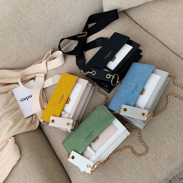 

scrub leather contrast color crossbody bags for women 2020 chain simple shoulder bag ladies purses and handbags cross body