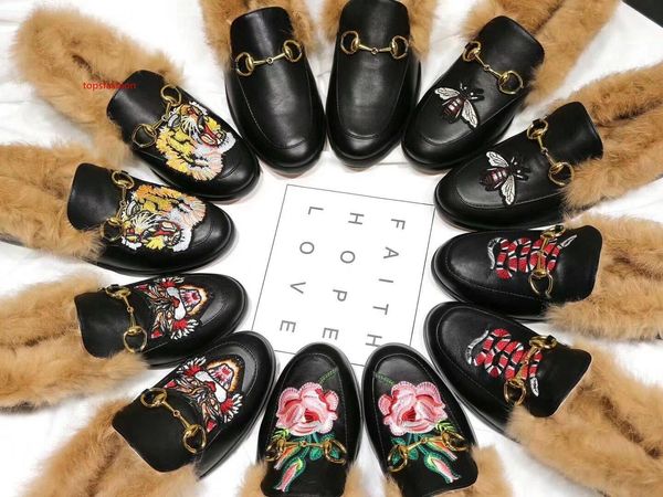 

italian brand designer slide designer lok fu shoes ladies casual slippers leather fur slippers fashion casual flat shoes, Black;green