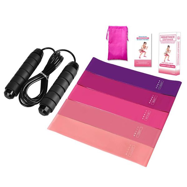 

5pcs exercise resistance loop bands with 9.8ft adjustable skipping rope for yoga home gym training