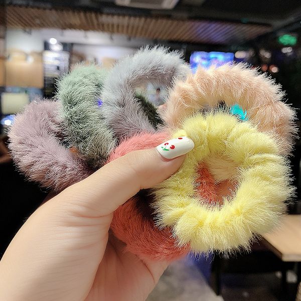 

solid colors faux fur hair bands for girls soft elastic children scrunchies bezel for hair women simple accessories, Slivery;white
