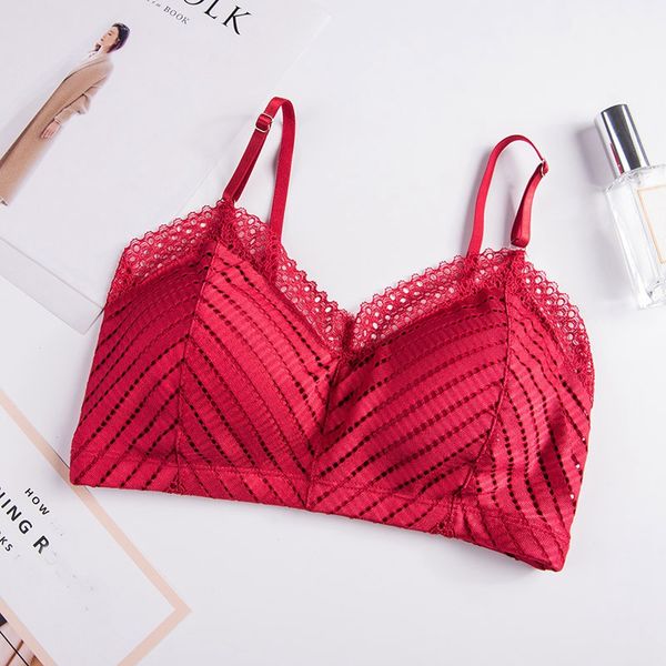 

bras women padded seamless bralace wireless bralette female lingerie underwear, Red;black