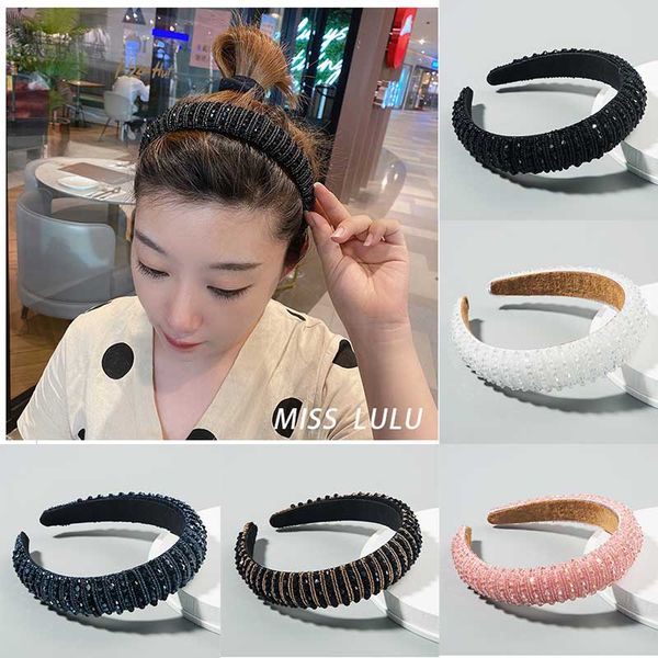 

6 colors rhinestone crystal diamond headband for women fashionable handmade wide hair hoops beaded bling hairband hair accessories, Silver