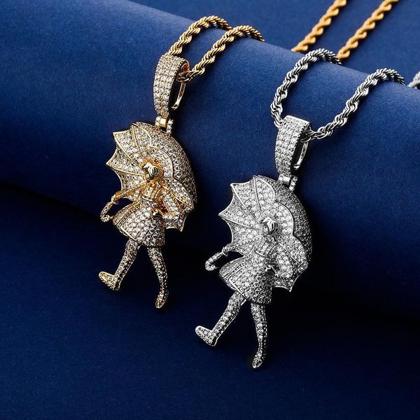

18K Gold Plated Girl With Umbrella Pendant Necklace Copper Hip Hop Pendant Jewelry For Men And Women
