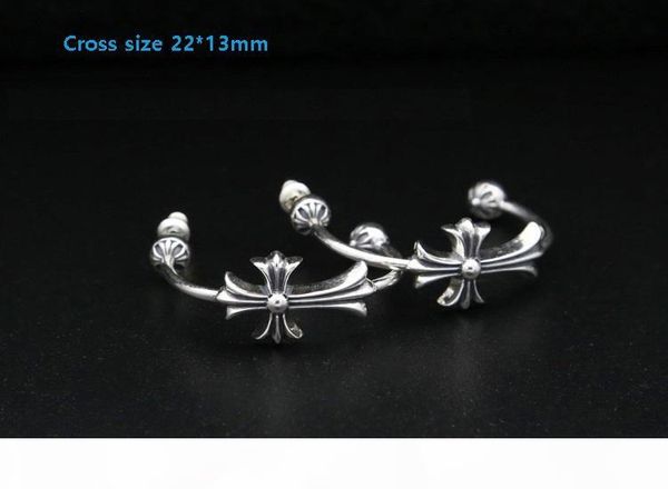 

personalized 925 sterling silver jewelry antique silver vintage hand-made american designer cross charm c type hoop stud earrings for women, Golden;silver