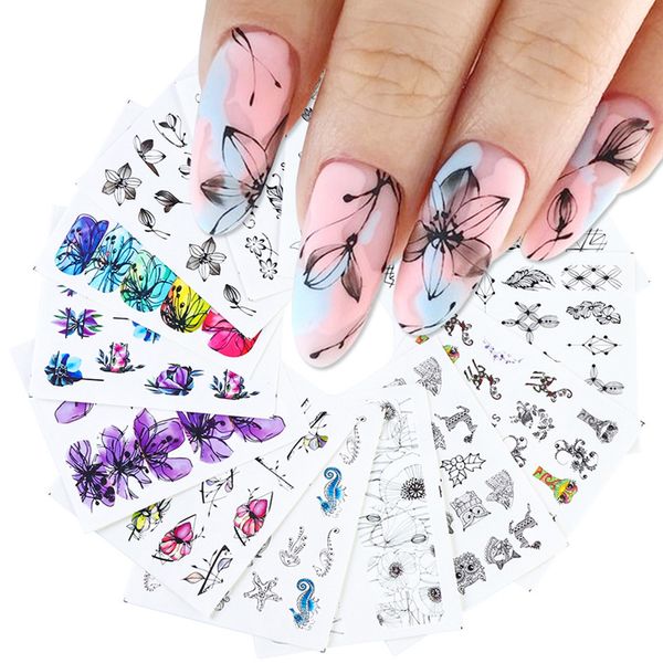 

nail art sticker slider set flower winter design water transfer decal manicure decoration nail polish sticker wraps, Black
