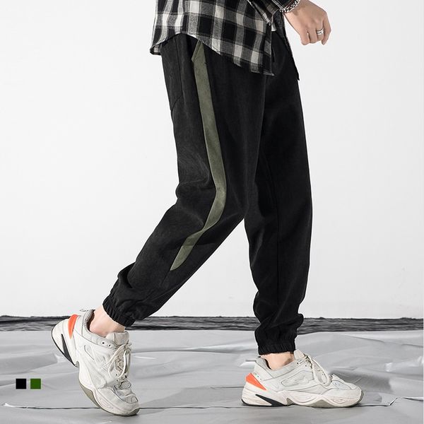 

new mens joggers casual pants fitness summer men sportswear solid stripe cargo sweatpants male gyms hip hop streetwear trousers, Black