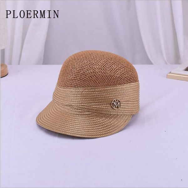 

2019 new summer straw paper sun for women breathable baseball cap outdoor casual sunshade british style equestrian hat y200619, Blue;gray