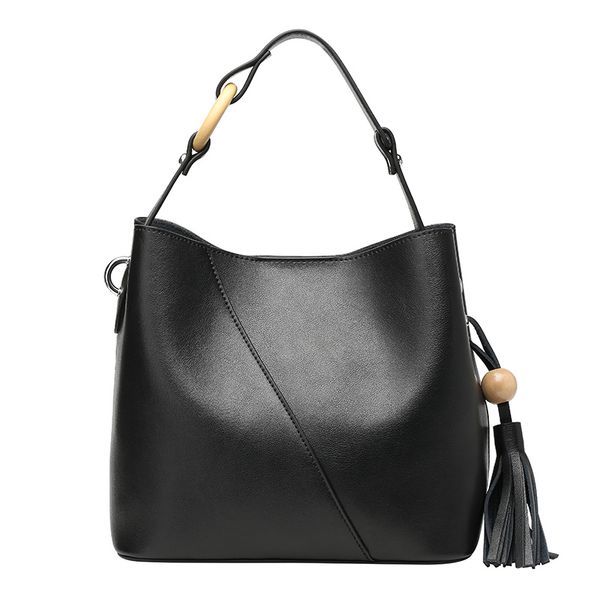 

leather women bag bucket bag with tassels fashion dsign
