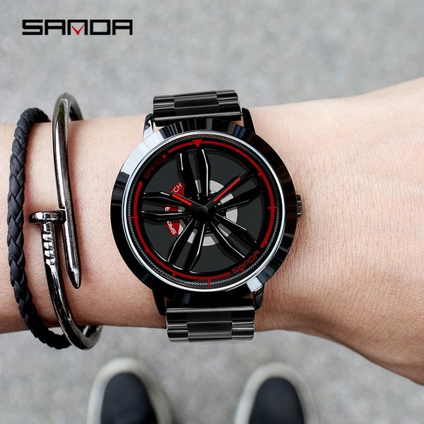 

sanda new time-running personalized watchmen's wheel quartz men's watch student steel belt waterproof rotating watch, Blue