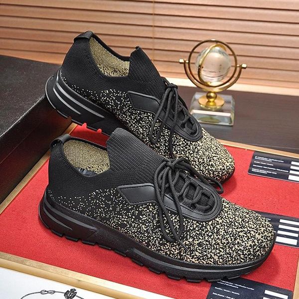 

luxury mens shoes casual breathable fashion footwears prax 01 knit fabric sneakers patchwork scarpe da uomo men shoes casual rubber sole, Black