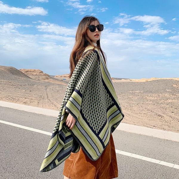 

qinghai lake tourism shawl scarf scarf female national style cloak warm cloak desert p, Blue;gray
