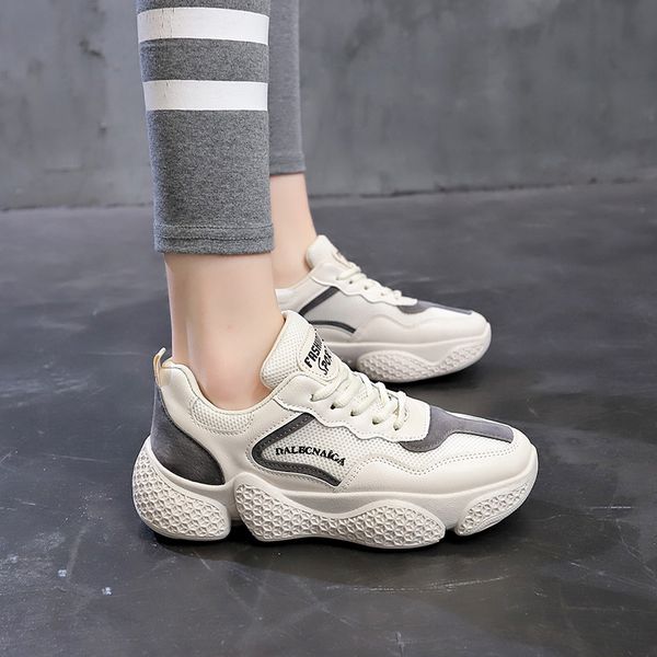 

women's black sneakers 2020 new leather thick-soled ladies travel running shoes fashion lace up letter woman sports flat shoes