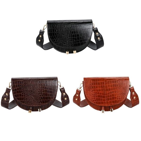 

women crocodile pattern handbag shoulder bag pu leather half round messenger crossbody bag satchel purse travel shopping tote