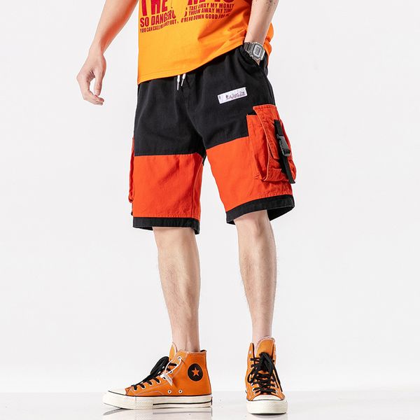 

men 2020 summer new hip hop streetwear pockets cargo shorts men color block harajuku jogger shorts hiphop track 5xl, White;black