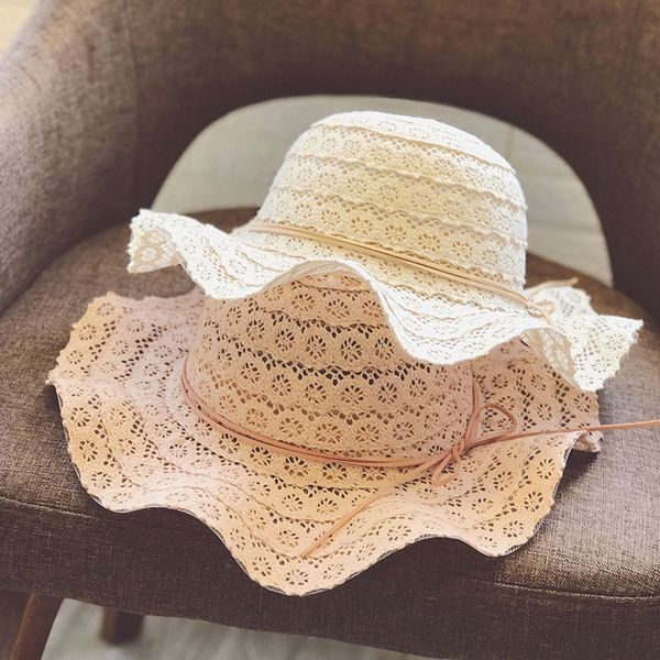 

children's lace straw girls baby's cute polish fisherman sunscreen sunscreen beach sun hat girls fisherman hat tide, Blue;gray