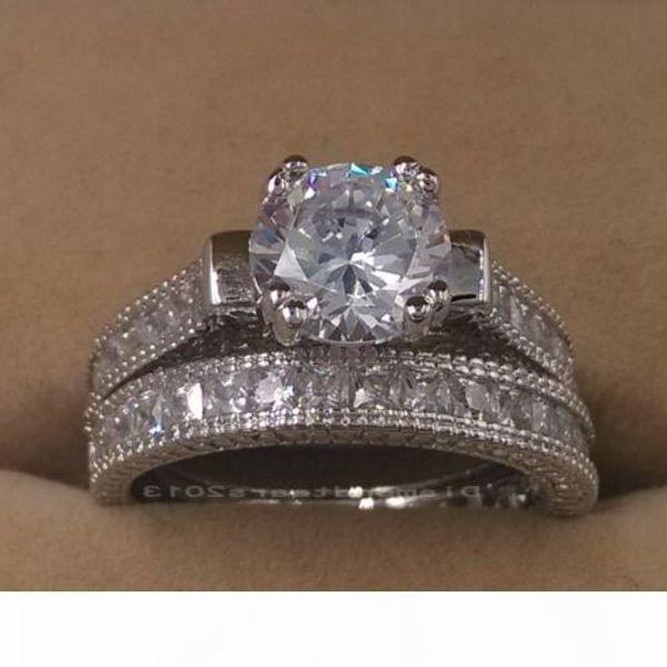 

2018 retro size 5-10 retro jewelry 14kt white gold filled z gem wedding ring set gift, Silver