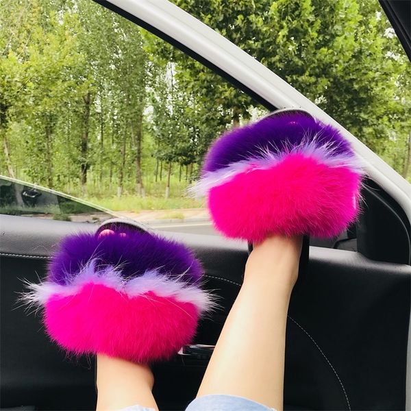 

slippers winter fluffy fur women slides raccoon sandals cute furry shoes female brand warm, Black
