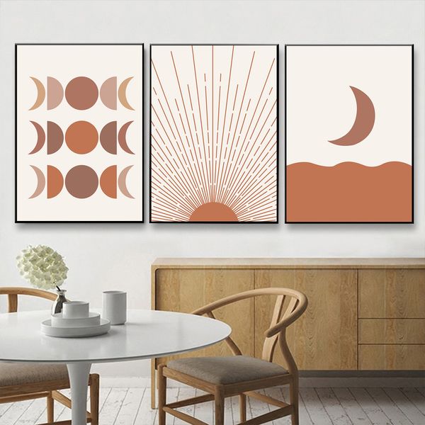 

mid century modern art print moon phase canvas poster abstract sun painting neutral posters geometric picture boho wall decor
