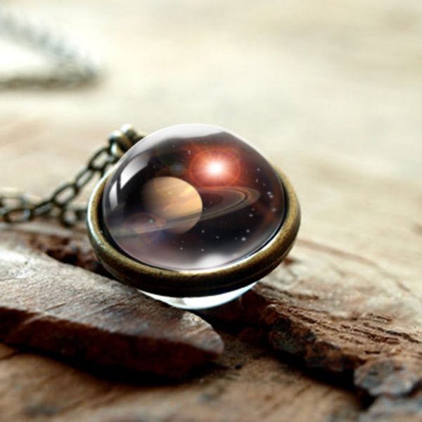 

nebula galaxy double sided pendant necklace universe planet jewelry glass art picture handmade necklace, Black