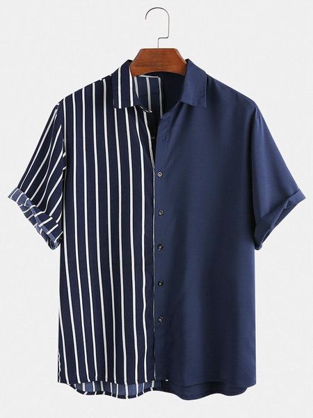 

clothing mens 2020 luxury designer shirts striped panelled casual short sleeve polos lapel neck loose male, White;black