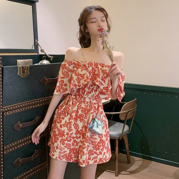 

лето взъерошенного верхнее плеча женщин -плечий талия похудение шнурки лук широко нога шорты комбинезон брюки верх комбинезон, Black