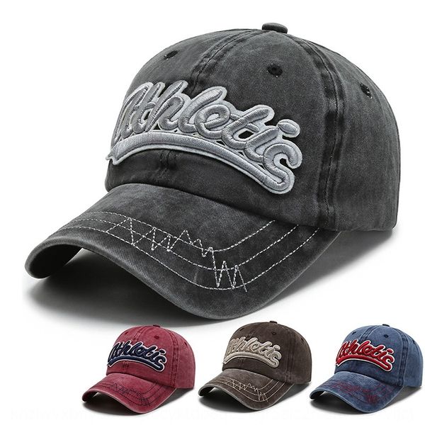 

e9qeo korean embroidery letter washed denim baseball baseball female visor hat toque cap men' and women' casual all-match bendin, Blue;gray