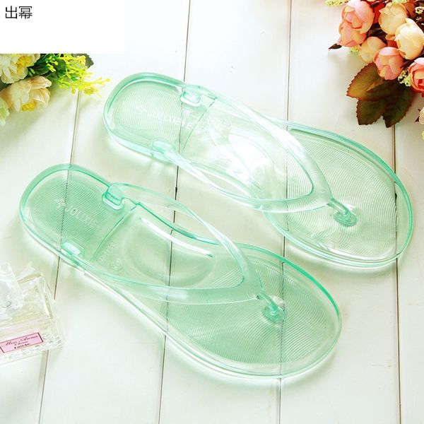 

women's slippers summer casual fashion wear crystal transparent student flat flip-flop flip-flops beach seaside, Black