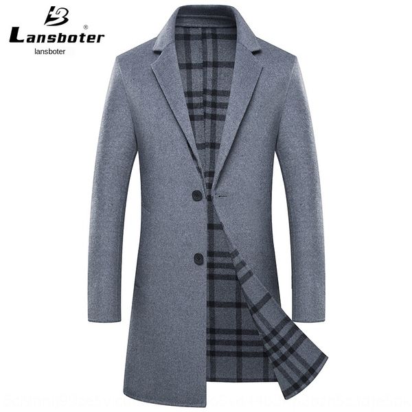 

lansboter shuang mian jacket ni overcoat men's hand-length woolen jacket men's wool coat wool overcoat, Black
