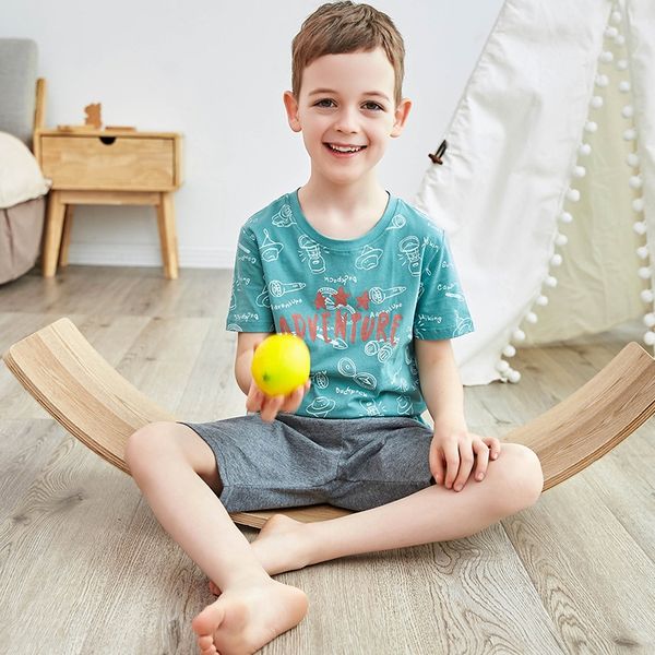 

yingbolun children's boy's and shorts pajamas shortssuit cotton kids short-sleeved shorts two-piece light in the big boy pajama, Blue