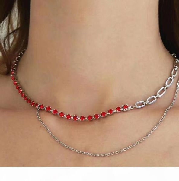 

justine clenquet fashion personality red diamond splicing women's hip hop necklace, Silver